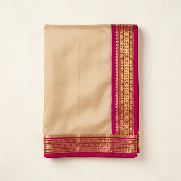 French_Beige_Red_Soft_Silk_Saree_With_Magenta_Border_For_Women
