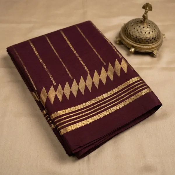 Vertical_Stripe_Mysore_Cotton_Silk_Saree_With_Golden_Border