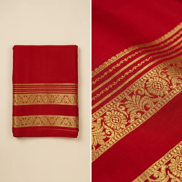 Traditional_Red_Mysore_Crepe_Soft_Silk_Zari_Border_Saree