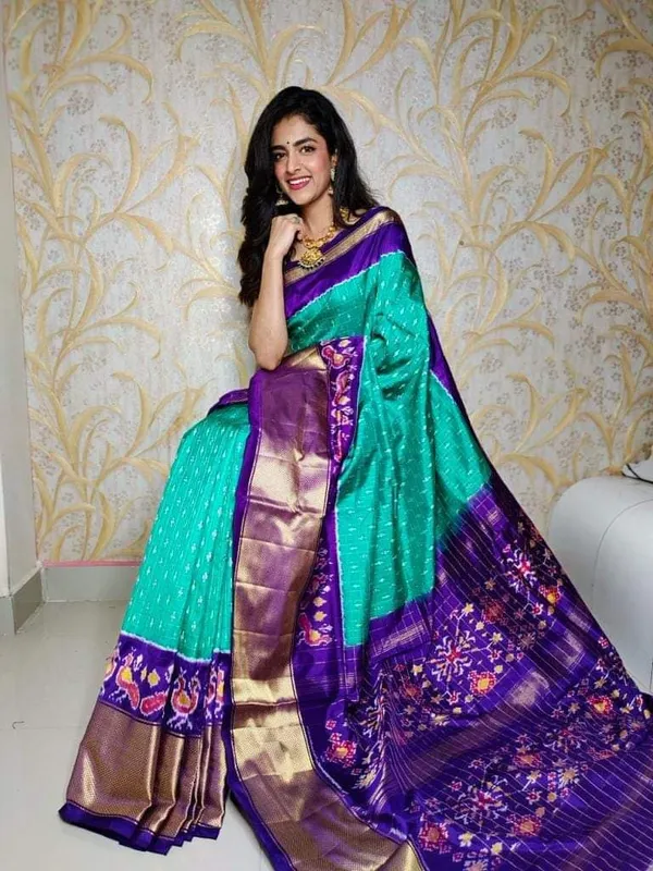 Turquoise_Purple_Soft_Ikat_Silk_Pattern_Digital_Print_Saree
