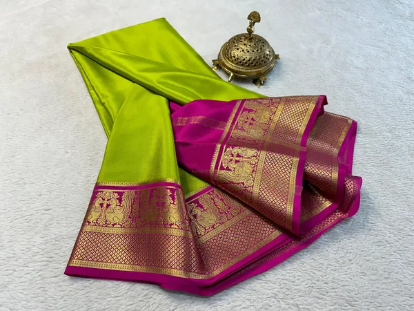 Pea_Green_Mysore_Crepe_Silk_Saree_In_Soft_Weave_With_Contrast_Border_Design
