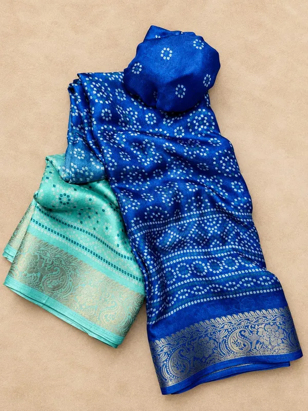 Premium_Blue_Bandhej_Designer_Saree_with_Elegant_Traditional_Prints