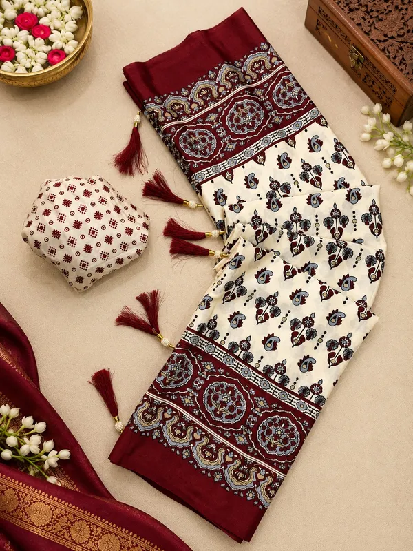 Premium_Printed_Silk_Saree_with_Designer_Maroon_Border_&_Tassels