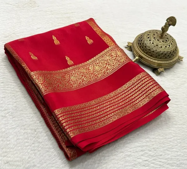 Proficient_Red_Mysore_Crepe_Silk_Saree_With_Seraphic_Blouse_Piece