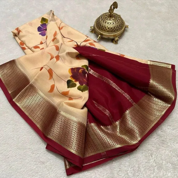 Deep_Peach_Floral_Print_Soft_Silk_Saree_With_Zari_Border