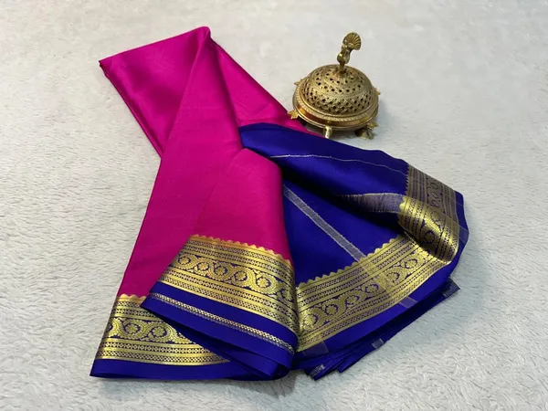 Rose_Bud_Cherry_Pure_Mysore_Crepe_Silk_Saree_With_Gold_Zari_Border_