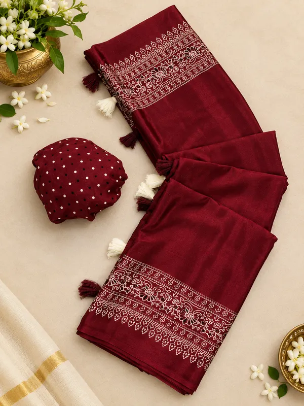 Royal_Maroon_Crepe_Silk_Saree_with_Floral_Printed_Border