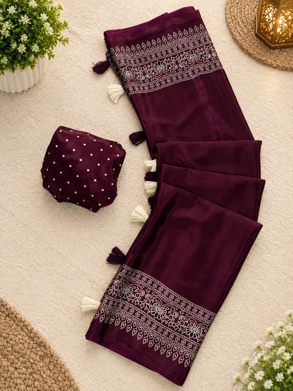 Royal_Wine_Crepe_Silk_Saree_with_Floral_Ajrakh_Border