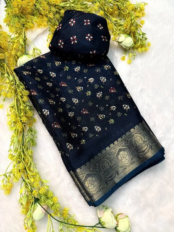 Soft_Navy_Blue_Marshmallow_Georgette_Floral_Printed_Saree_with_Jacquard_Zari_Border