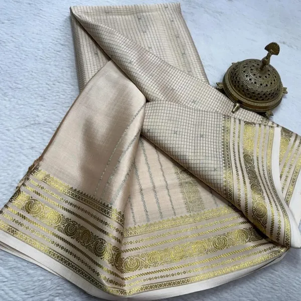 Soft_Sandstone_Pure_Brocade_Silk_Saree_With_multi-checks_pattern