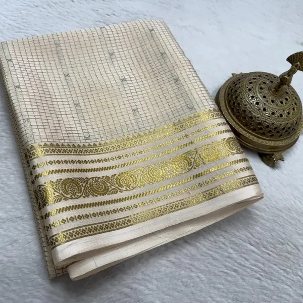 Soft_Sandstone_Pure_Brocade_Silk_Saree_With_multi-checks_pattern