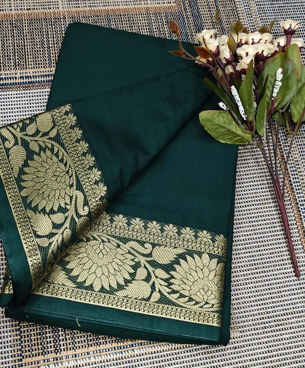 Green_Mysore_Crepe_Silk_Saree_With_Golden_Floral_Border