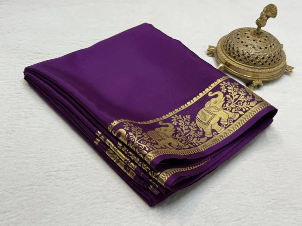 Traditional_Mysore_Crepe_Silk_Saree_With_Elephant_Zari_Border