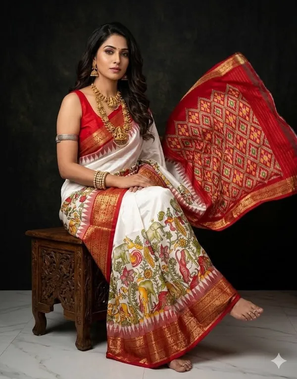 Red_Multicolor_Patola_Handloom_Silk_Saree_With_Hand_Block_Print_Border