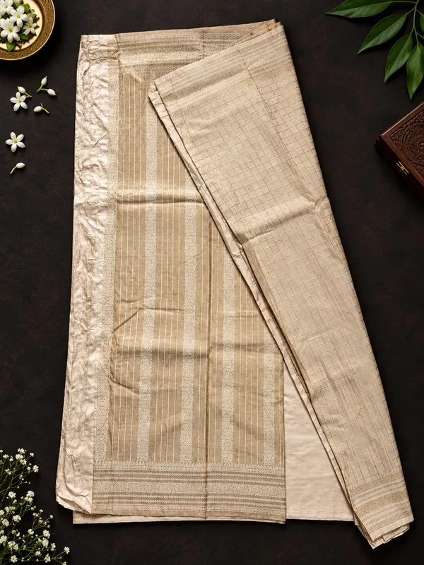 Soft_Sandstone_Pure_Brocade_Silk_Saree_With_multi-checks_pattern