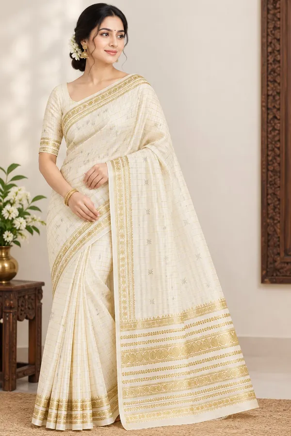 Soft_Sandstone_Pure_Brocade_Silk_Saree_With_multi-checks_pattern