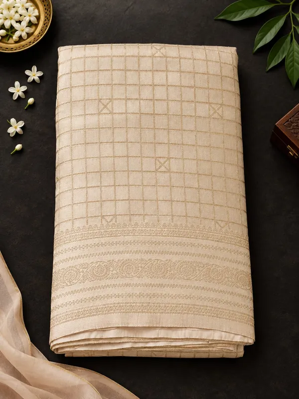 Soft_Sandstone_Pure_Brocade_Silk_Saree_With_multi-checks_pattern