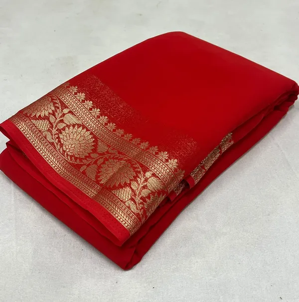 Red_Mysore_Crepe_Silk_Saree_With_Golden_Zari_Border