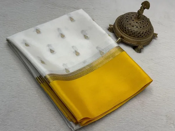 White_&_Mustard_Yellow_Semi_Mysore_silk_saree_With__Buti_Work