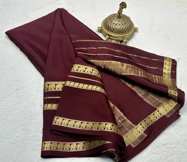 Wine_Berry_Semi_Crepe_Silk_Saree_with_Elephant_Bentex_Border