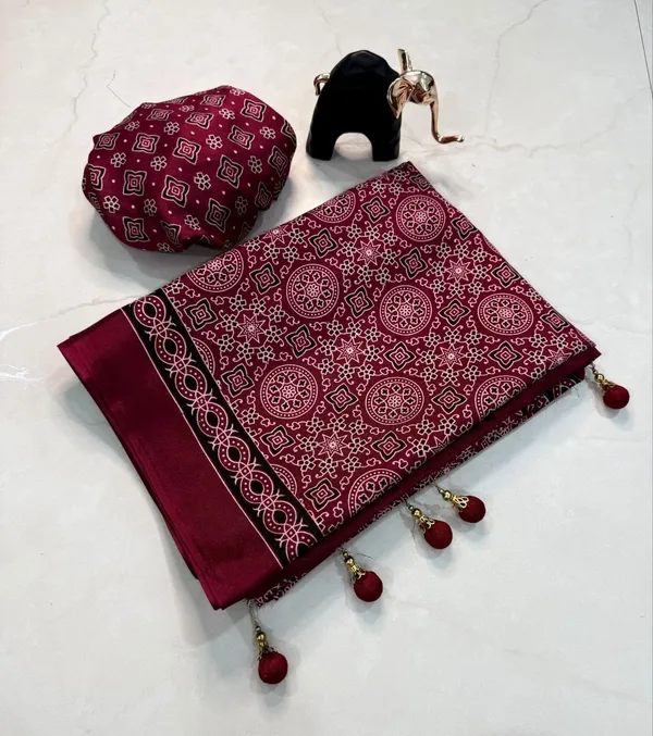 Wine_Maroon_Ajrakh_Block_Printed_Saree_in_Soft_Premium_Crepe_Silk