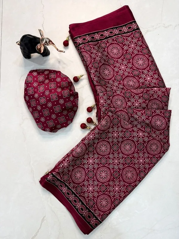 Wine_Maroon_Ajrakh_Block_Printed_Saree_in_Soft_Premium_Crepe_Silk