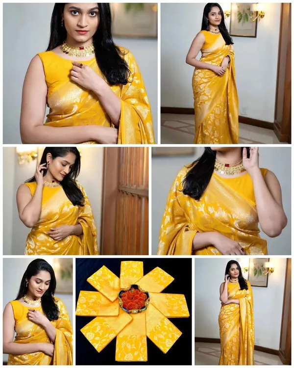 Yellow_Brown_Gold-Toned_Floral_Zari_Kanjivaram_Saree
