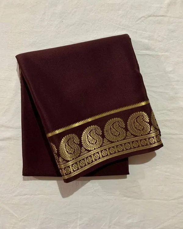 Dark_Chocolate_Mysore_Crepe_Silk_Saree_wIth_Mango_Border