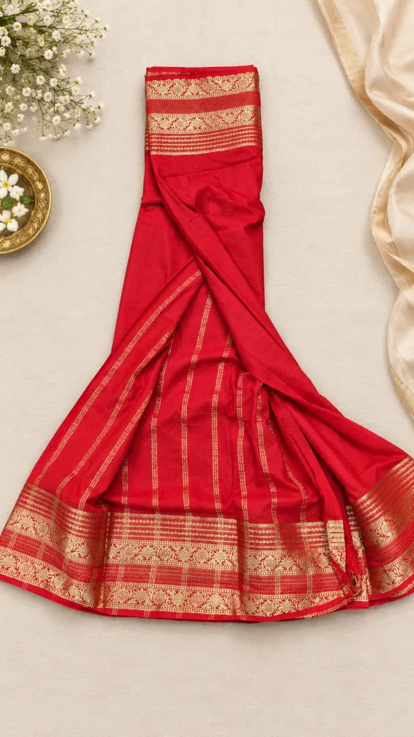 Traditional_Red_Mysore_Crepe_Soft_Silk_Zari_Border_Saree