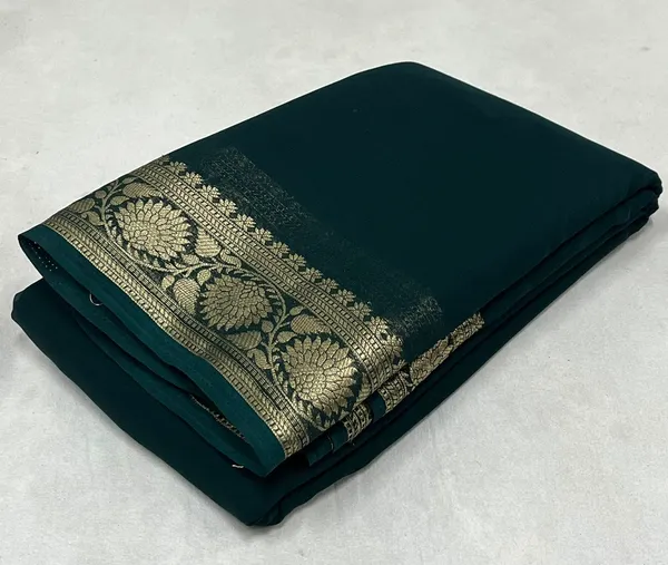 Green_Mysore_Crepe_Silk_Saree_With_Golden_Floral_Border