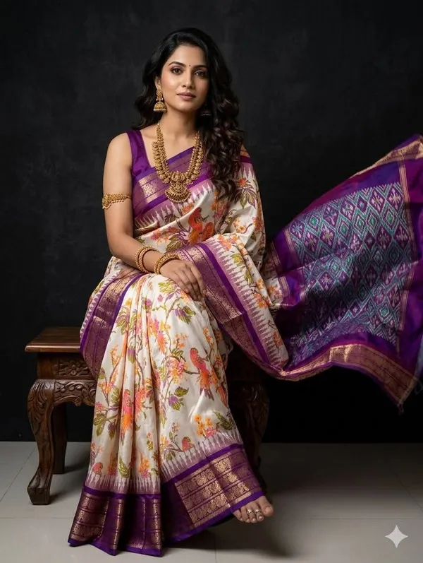 Ikat_Silk_Pochampally_Saree_With_Floral_Motif_And_Zari_Border
