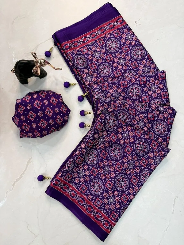 violet-purple__Ajrakh_Block_Printed_Saree_in_Soft_Premium_Crepe_Silk