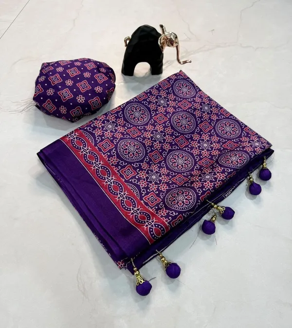 violet-purple__Ajrakh_Block_Printed_Saree_in_Soft_Premium_Crepe_Silk