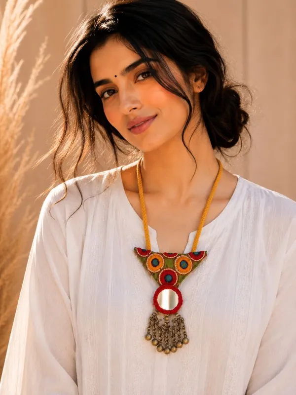Yellow_Rabari_Patch_Fabric_Necklace_With_Ghungroos