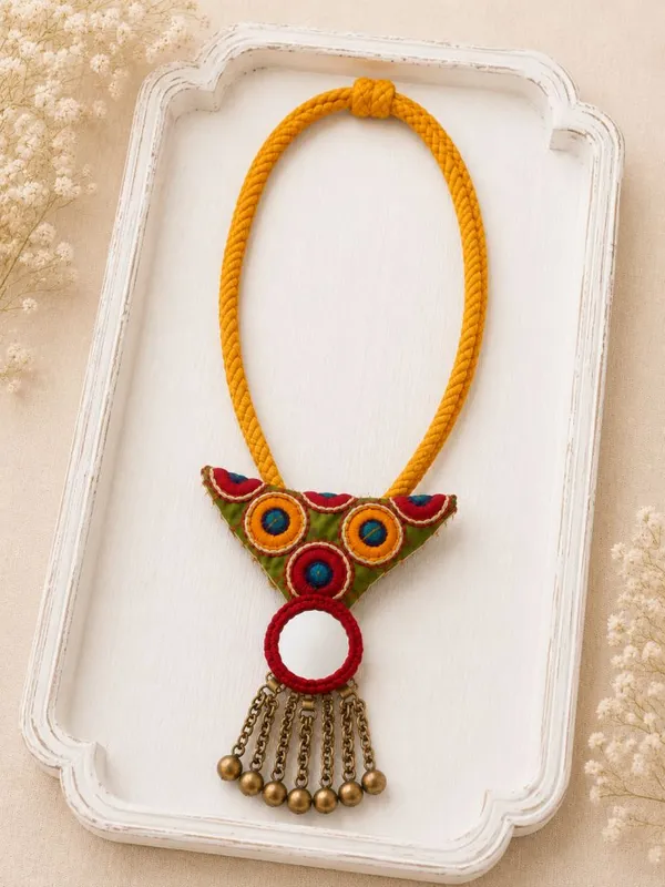 Yellow_Rabari_Patch_Fabric_Necklace_With_Ghungroos