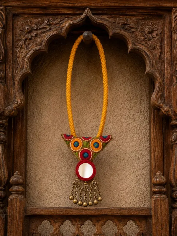 Yellow_Rabari_Patch_Fabric_Necklace_With_Ghungroos