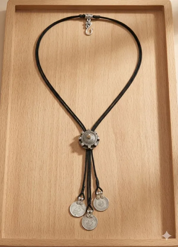 Tribal_Metal_Pendant_With_Antique_Coins_In_Black_Cord