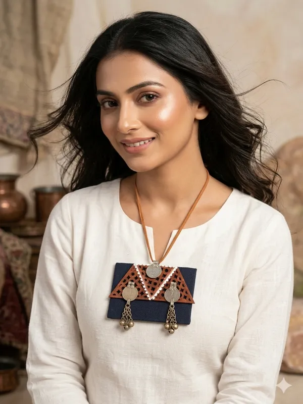 Blue_Fabric_Tribal_Pendant_Jewellery_Set_For_Women
