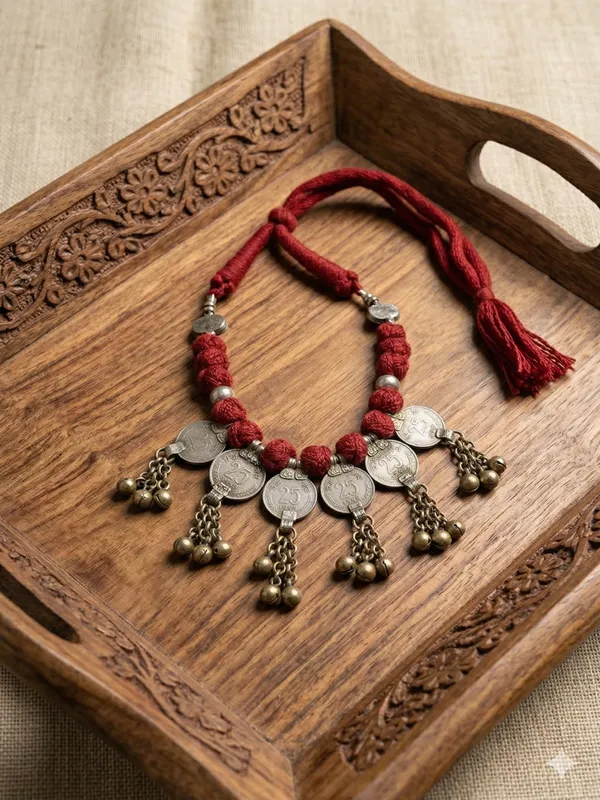 Antique_25_Paise_Coins_Necklace_With_Red_Thread