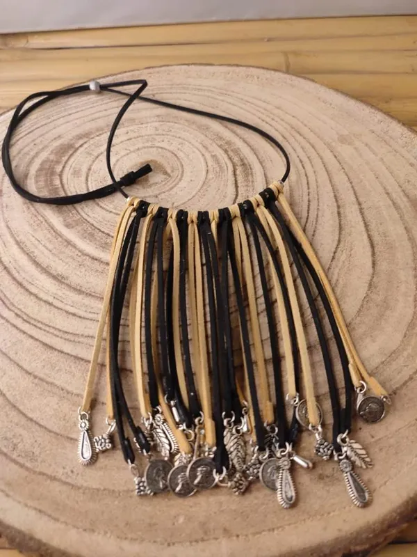 Black_&_Brown_Faux_Leather_Cords_Statement_Necklace_For_Women