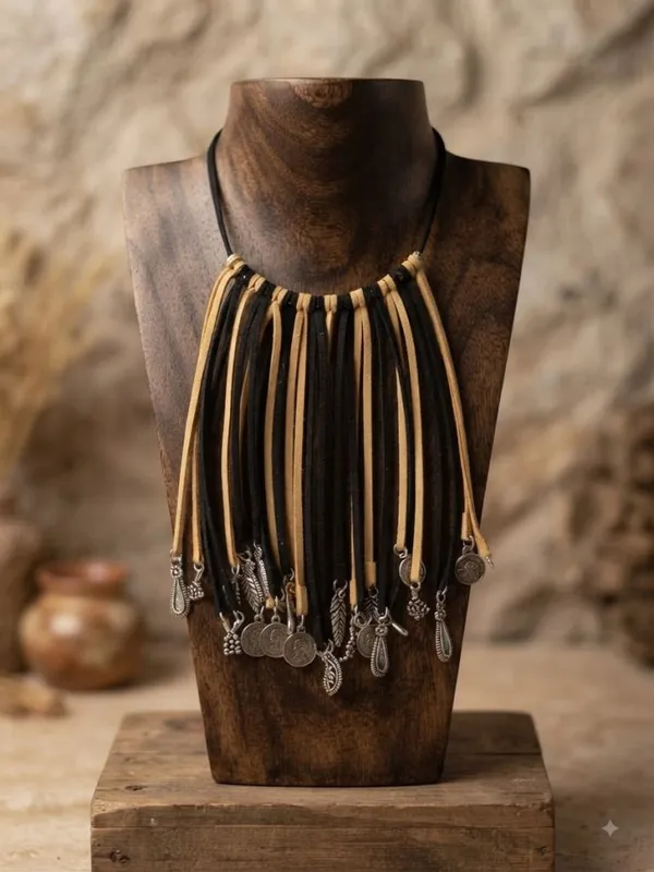 Black_&_Brown_Faux_Leather_Cords_Statement_Necklace_For_Women