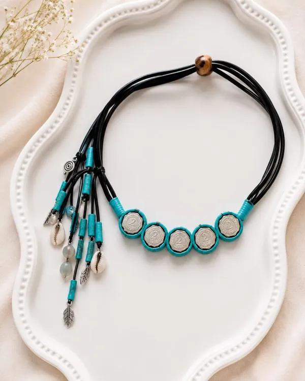 Turquoise_Beaded_Statement_Necklace_For_Women_With_Antique_Coins