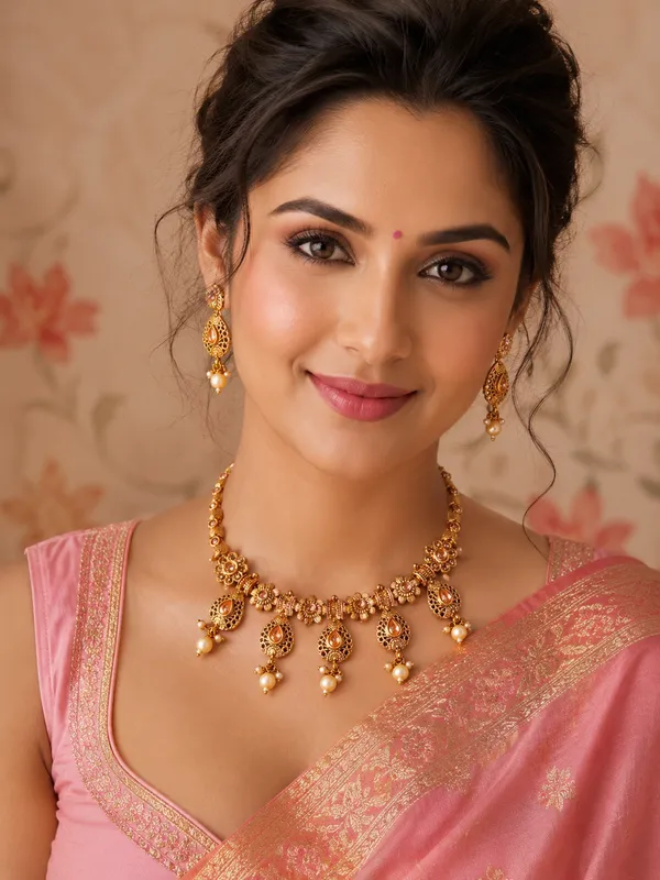 Antique_Gold-Plated_Floral_Teardrop_Necklace_Set