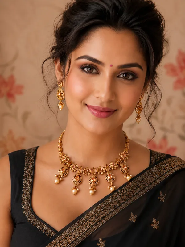 Antique_Gold-Plated_Floral_Teardrop_Necklace_Set