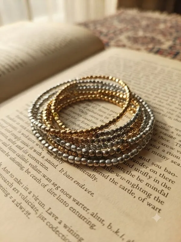 Silver_&_Gold_Multi_Layered_Small_Beads_Bracelet_For_Women