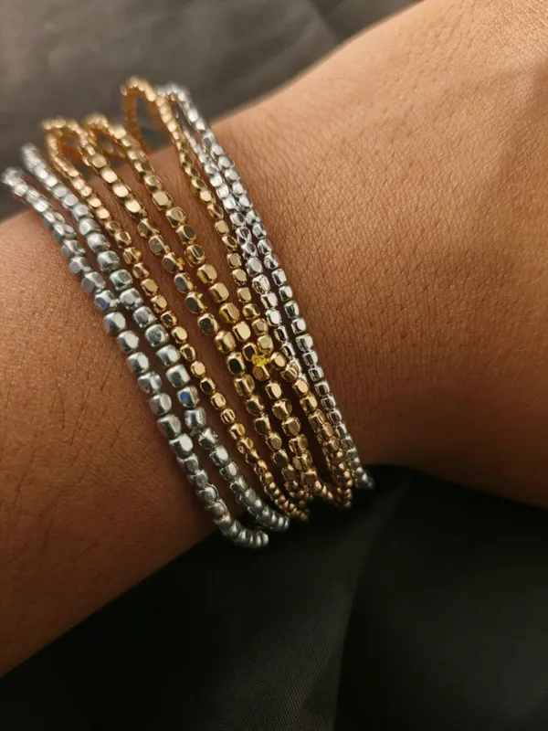Silver_&_Gold_Multi_Layered_Small_Beads_Bracelet_For_Women