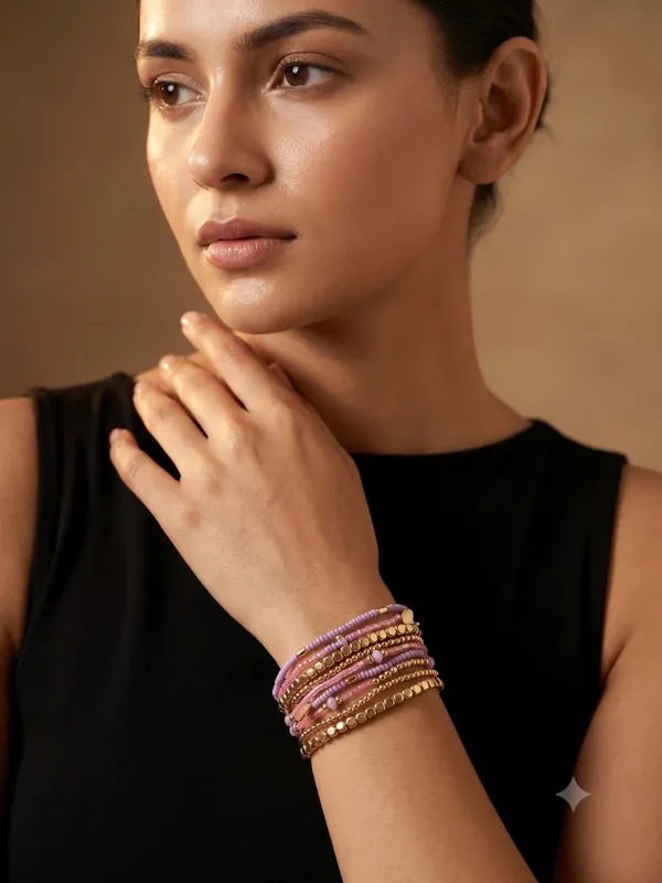 Pink_Multi_Layered_Small_Beads_Bracelet_For_Women