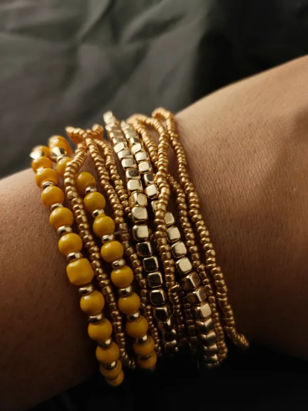 Yellow_Multi_Layered_Small_Beads_Bracelet_For_Women