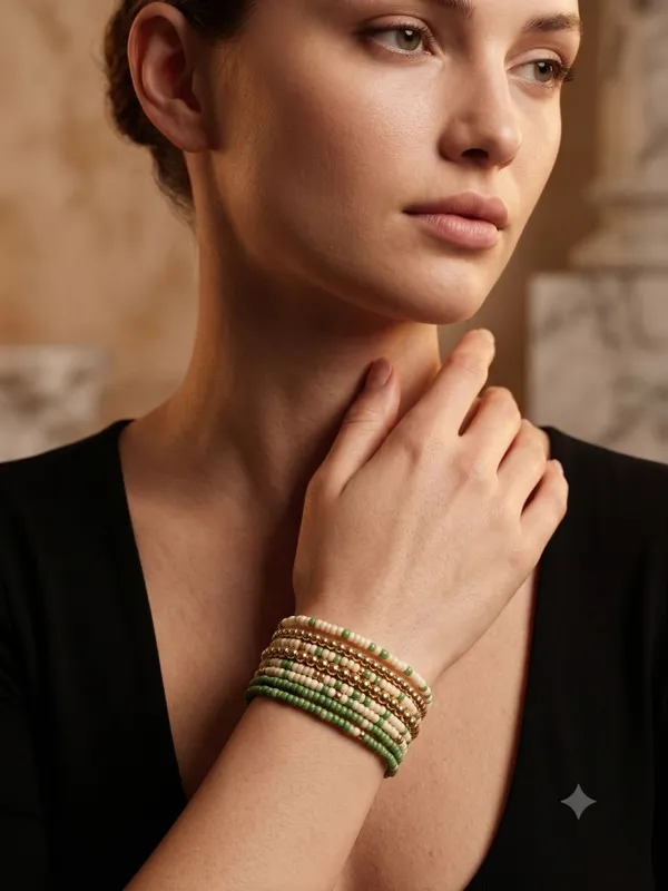 Green_Multi_Layered_Small_Beads_Bracelet_For_Women
