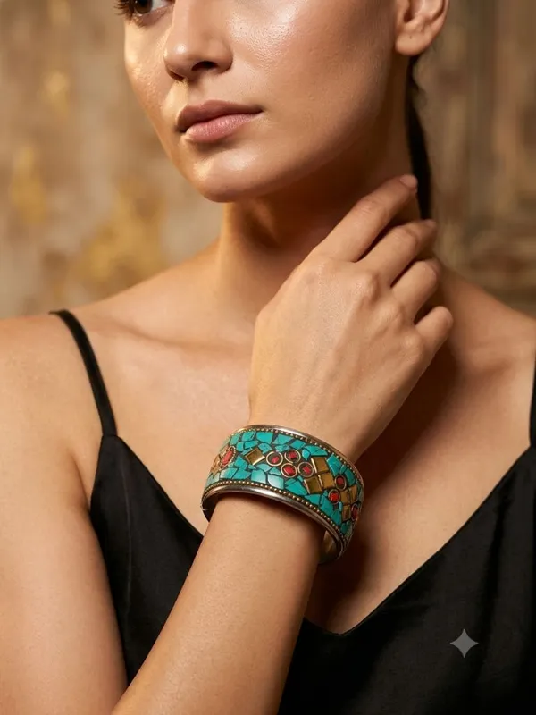 Blue_Tibetan_Metal_Bangle_For_Women